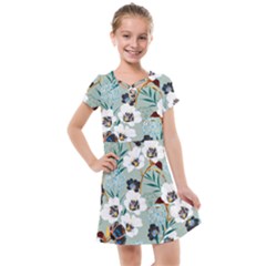 Black White Floral Print Kids  Cross Web Dress by designsbymallika