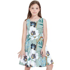 Black White Floral Print Kids  Skater Dress