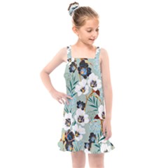 Black White Floral Print Kids  Overall Dress by designsbymallika