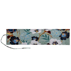 Black White Floral Print Roll Up Canvas Pencil Holder (l) by designsbymallika