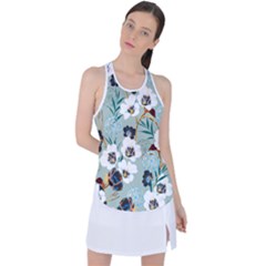 Black White Floral Print Racer Back Mesh Tank Top by designsbymallika