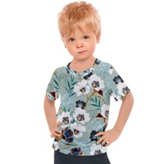 Black White Floral Print Kids  Sports Tee