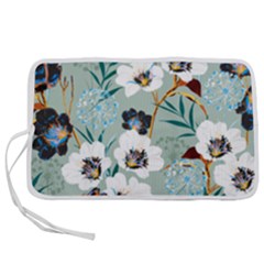 Black White Floral Print Pen Storage Case (m)