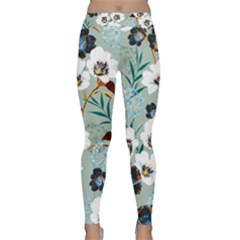 Black White Floral Print Classic Yoga Leggings by designsbymallika