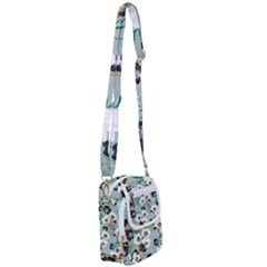 Black White Floral Print Shoulder Strap Belt Bag by designsbymallika