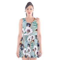 Black White Floral Print Scoop Neck Skater Dress by designsbymallika