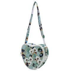 Black White Floral Print Heart Shoulder Bag