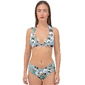 Black White Floral Print Double Strap Halter Bikini Set View1