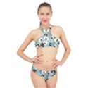 Black White Floral Print High Neck Bikini Set View1