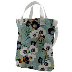 Black White Floral Print Canvas Messenger Bag