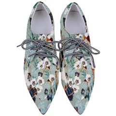 Black White Floral Print Pointed Oxford Shoes by designsbymallika