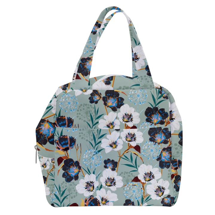 Black White Floral Print Boxy Hand Bag