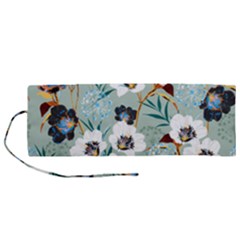 Black White Floral Print Roll Up Canvas Pencil Holder (m) by designsbymallika