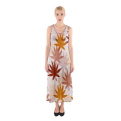 Autumn Leaves Pattern  Sleeveless Maxi Dress by designsbymallika