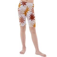 Autumn Leaves Pattern  Kids  Mid Length Swim Shorts by designsbymallika