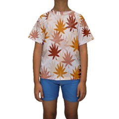 Autumn Leaves Pattern  Kids  Short Sleeve Swimwear by designsbymallika