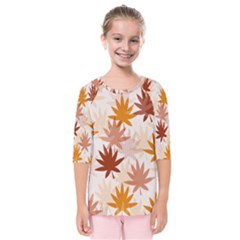 Autumn Leaves Pattern  Kids  Quarter Sleeve Raglan Tee