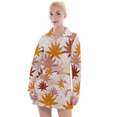 Autumn Leaves Pattern  Women s Long Sleeve Casual Dress by designsbymallika