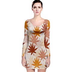 Autumn Leaves Pattern  Long Sleeve Velvet Bodycon Dress by designsbymallika