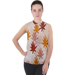 Autumn Leaves Pattern  Mock Neck Chiffon Sleeveless Top by designsbymallika