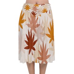 Autumn Leaves Pattern  Velvet Flared Midi Skirt by designsbymallika