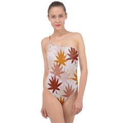 Autumn Leaves Pattern  Classic One Shoulder Swimsuit by designsbymallika