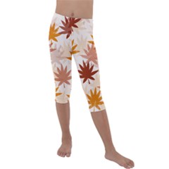 Autumn Leaves Pattern  Kids  Lightweight Velour Capri Leggings  by designsbymallika