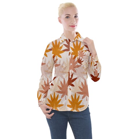 Autumn Leaves Pattern  Women s Long Sleeve Pocket Shirt by designsbymallika