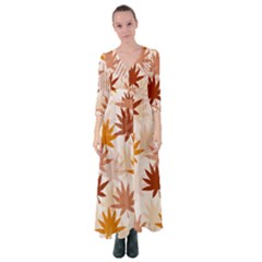 Autumn Leaves Pattern  Button Up Maxi Dress by designsbymallika