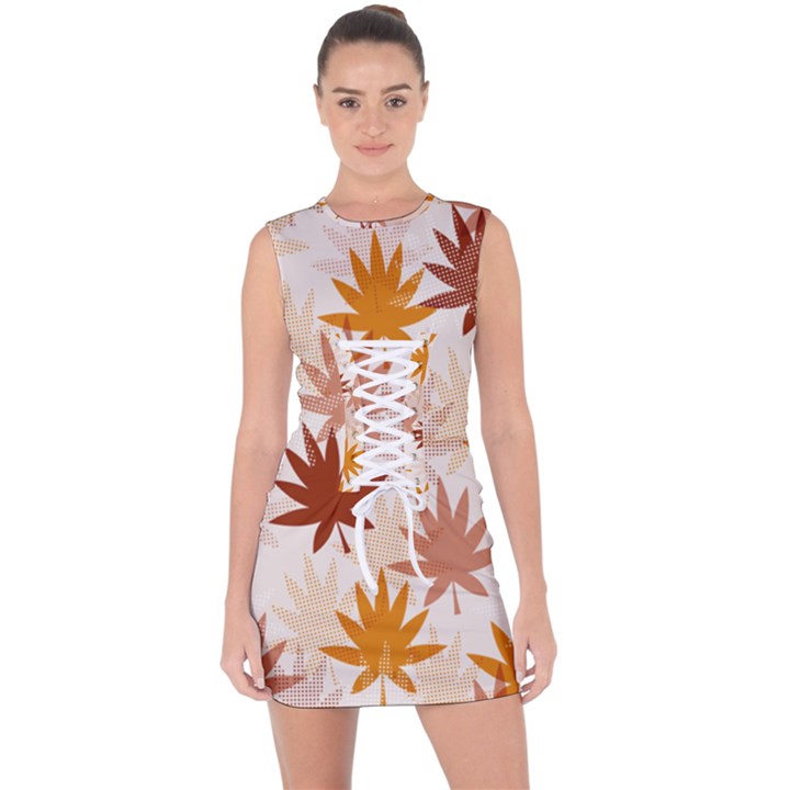 Autumn Leaves Pattern  Lace Up Front Bodycon Dress