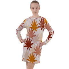 Autumn Leaves Pattern  Long Sleeve Hoodie Dress by designsbymallika