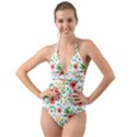 Beautiful Orange Flowers Halter Cut-Out One Piece Swimsuit View1