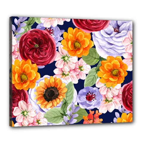 Watercolor Print Floral Design Canvas 24  X 20  (stretched) by designsbymallika