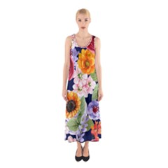 Watercolor Print Floral Design Sleeveless Maxi Dress by designsbymallika