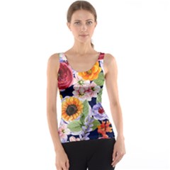 Watercolor Print Floral Design Tank Top by designsbymallika