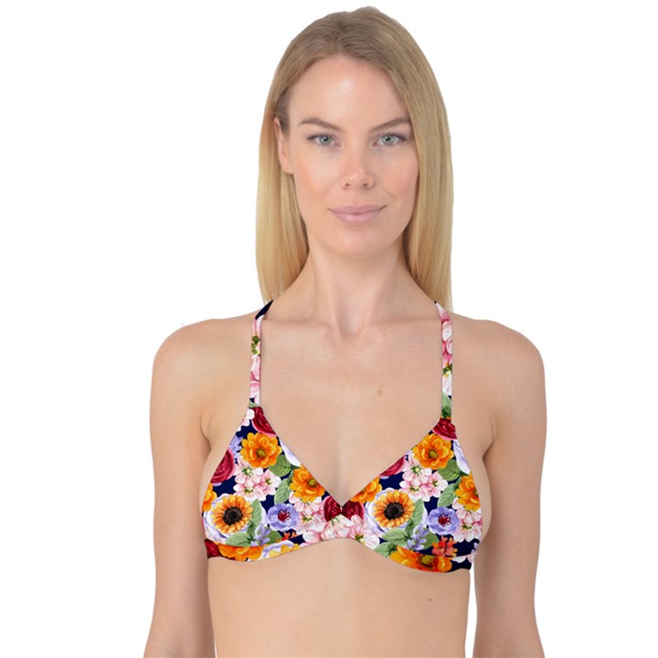 Watercolor Print Floral Design Reversible Tri Bikini Top