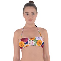 Watercolor Print Floral Design Halter Bandeau Bikini Top by designsbymallika