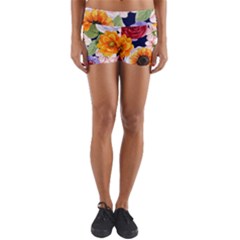 Watercolor Print Floral Design Yoga Shorts by designsbymallika