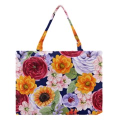 Watercolor Print Floral Design Medium Tote Bag by designsbymallika