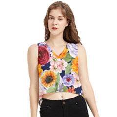 Watercolor Print Floral Design V-neck Cropped Tank Top by designsbymallika