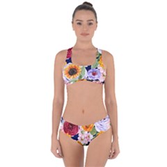 Watercolor Print Floral Design Criss Cross Bikini Set by designsbymallika