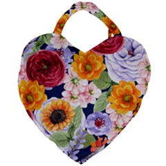 Watercolor Print Floral Design Giant Heart Shaped Tote by designsbymallika