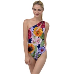 Watercolor Print Floral Design To One Side Swimsuit by designsbymallika