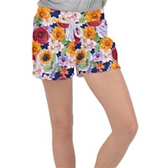 Watercolor Print Floral Design Velour Lounge Shorts by designsbymallika