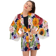 Watercolor Print Floral Design Long Sleeve Kimono by designsbymallika