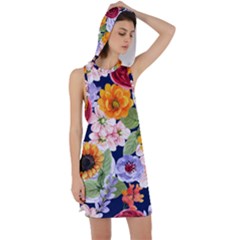 Watercolor Print Floral Design Racer Back Hoodie Dress by designsbymallika