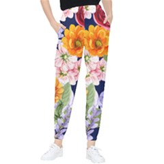 Watercolor Print Floral Design Tapered Pants