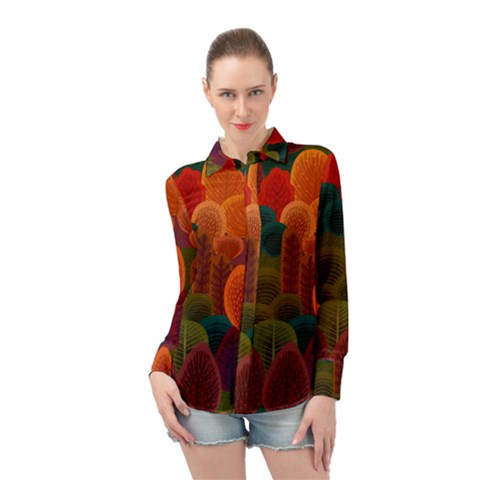 Autumn Trees Long Sleeve Chiffon Shirt by designsbymallika