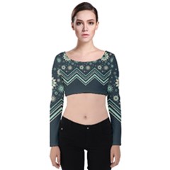 Floral-geometric  Ornament Velvet Long Sleeve Crop Top by FloraaplusDesign