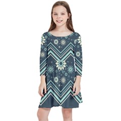 Floral-geometric  Ornament Kids  Quarter Sleeve Skater Dress